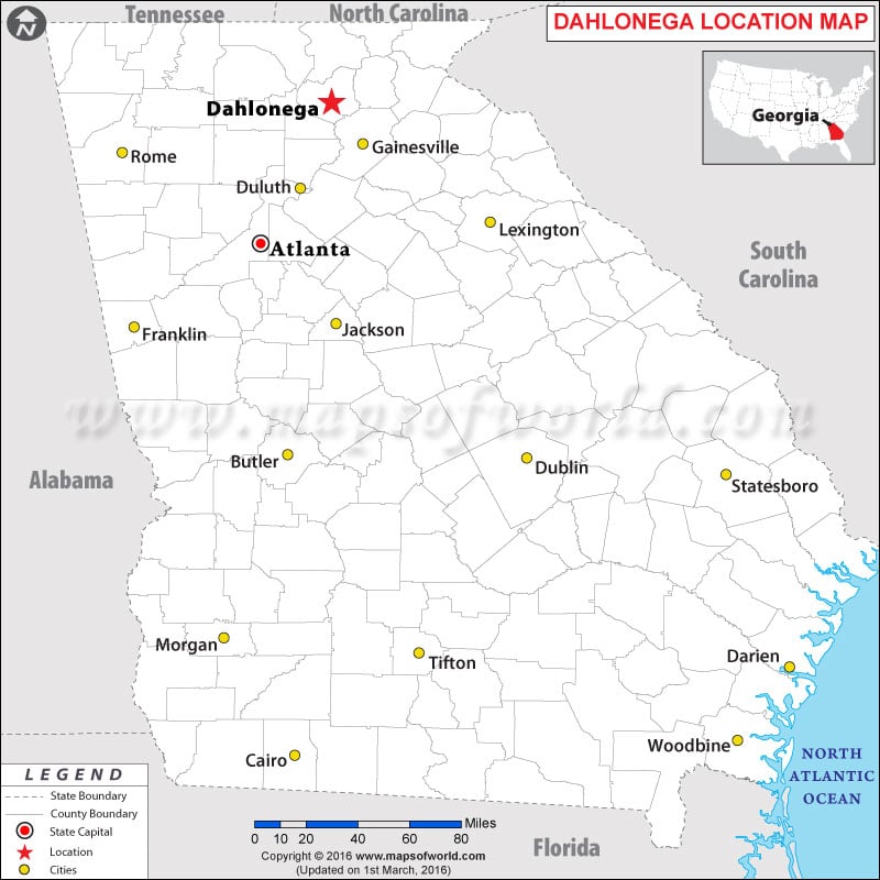 Location Map of Dahlonega, Georgia