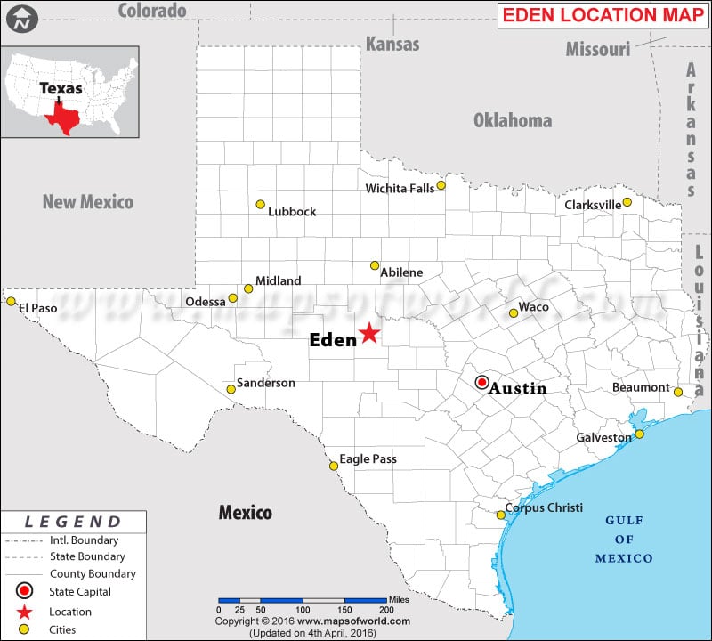 Location Map of Eden , Texas