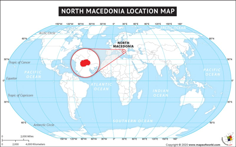 Map of World Depicting Location of North Macedonia