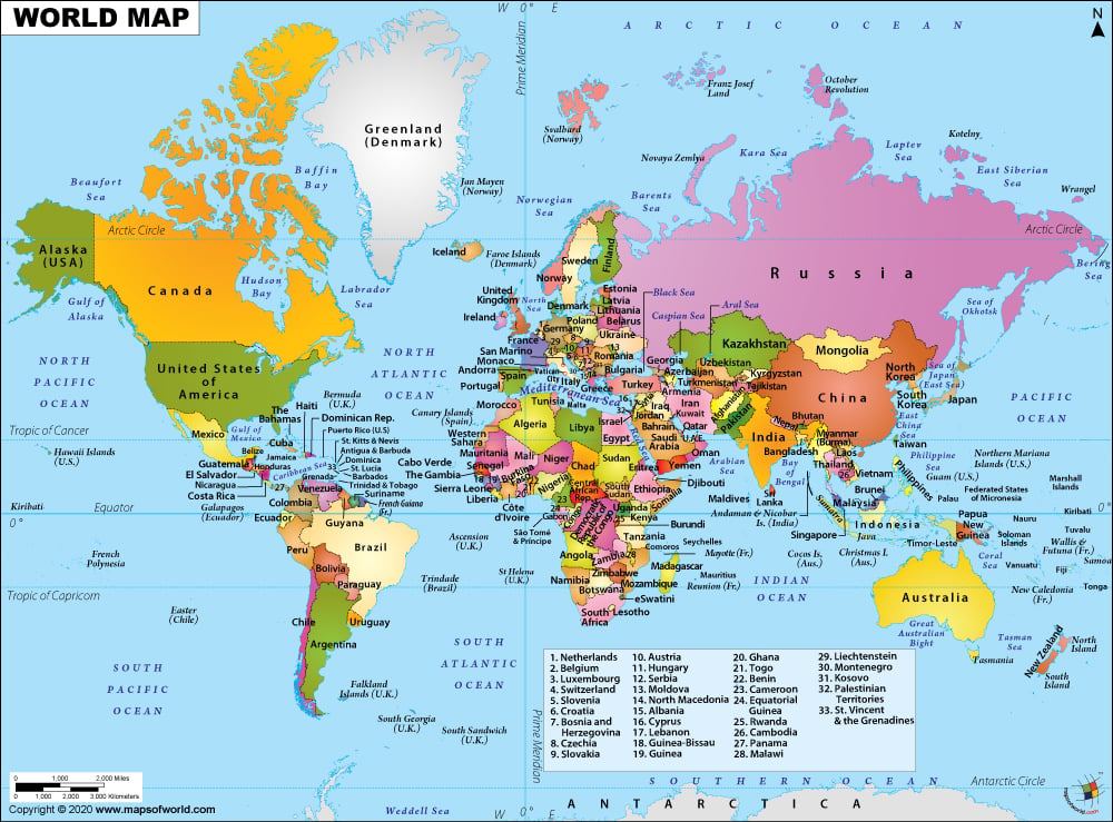 World Map Political Map Educational Poster Print 