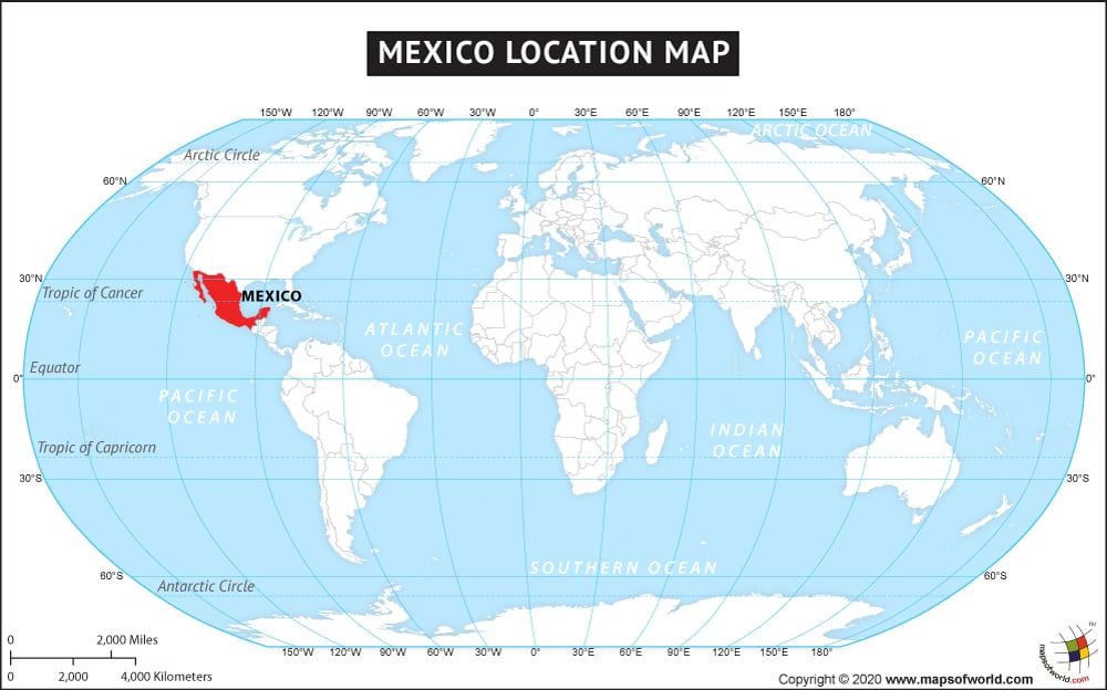 Map of World Depicting Location of Mexico