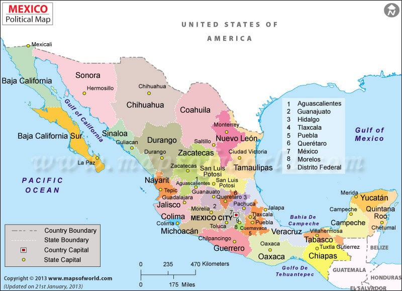 Political Map Of Mexico Mapa Del Estado De Mexico Mexico States Map