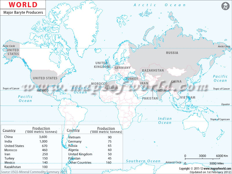 World Barytes Producing Countries Map