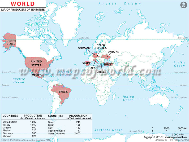 World Bentonite Producing Countries Map
