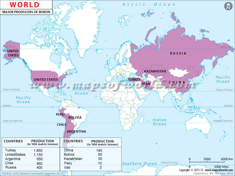 World Boron Producing Countries Map