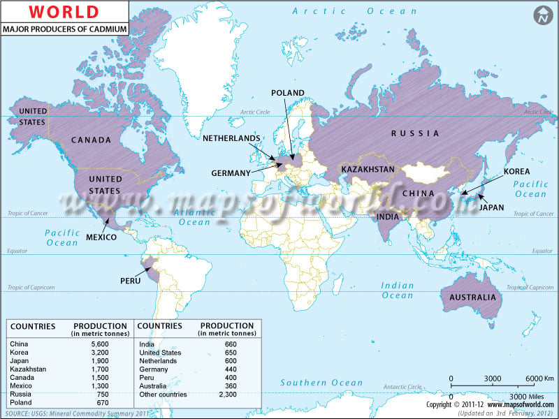 World Cadmium Producing Countries Map