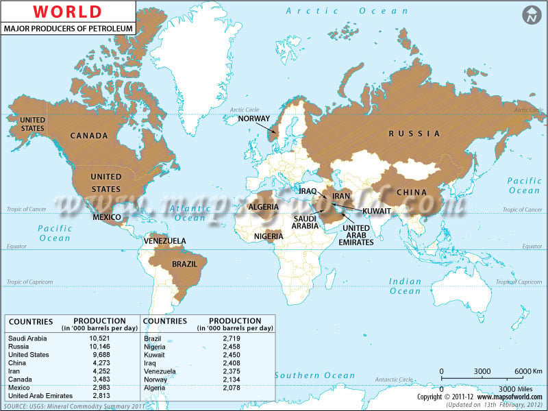 World Crude Oil Producing Countries Map