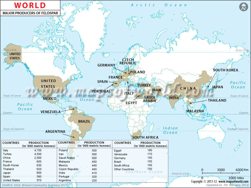 World Felspar Producing Countries Map