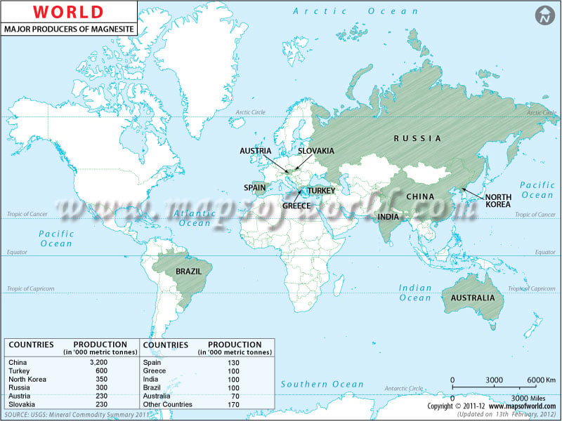 World Magnesite Producing Countries Map
