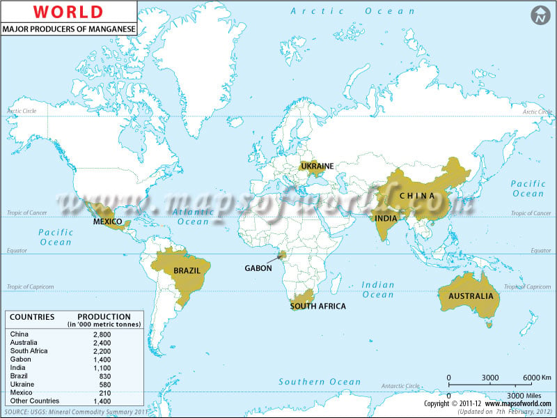 World Manganese Producing Countries Map