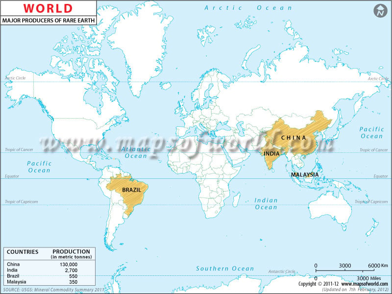 World Map-Rare Earths Producers