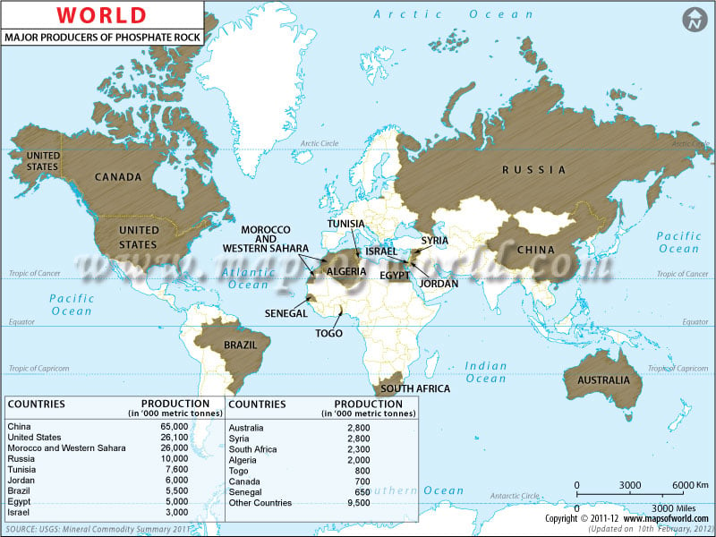 World Rock Phosphate  Producing Countries Map
