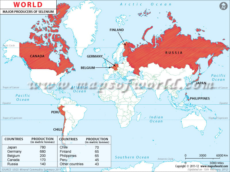 World Selenium Producing Countries Map
