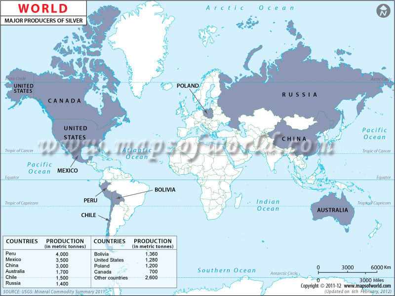 World Silver Producing Countries Map