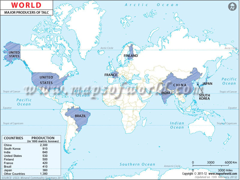 World Talc Producing Countries Map