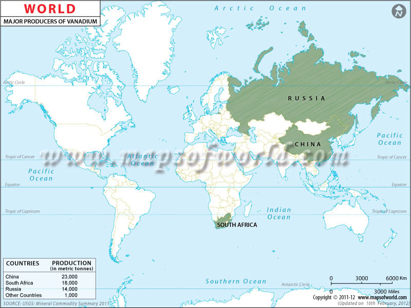 World Vanadium Producing Countries Map