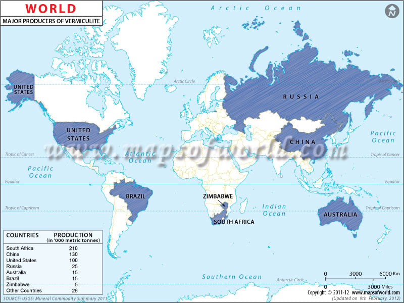 World Vermiculite Producing Countries Map