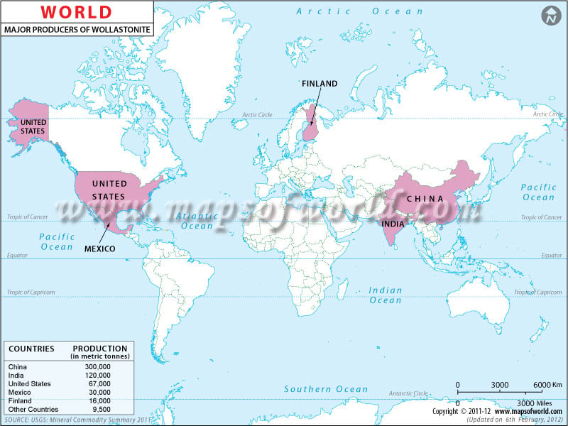 World Wollastone Producing Countries map
