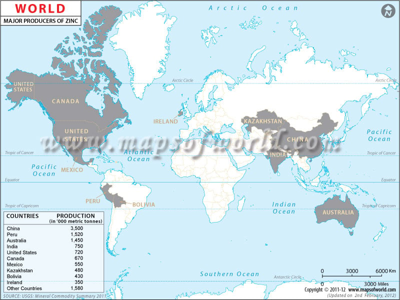 World Zinc Producing Countries Map