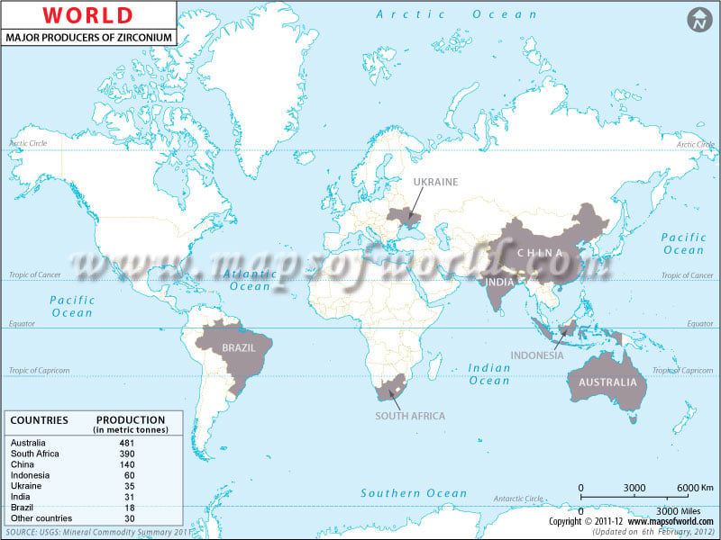 World Zirconium Producing Countries Map
