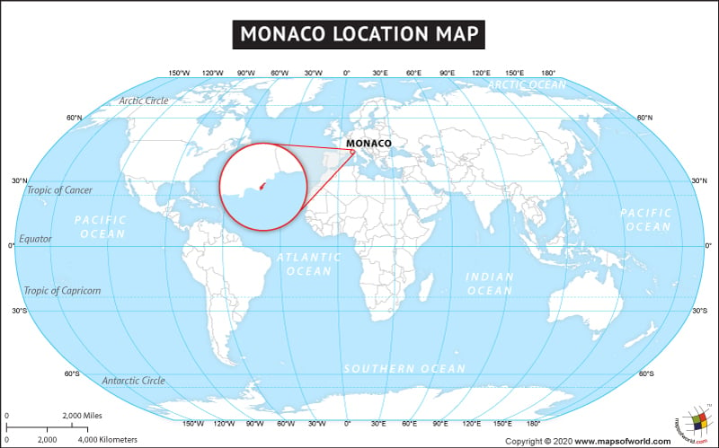 Map of World Depicting Location of Monaco