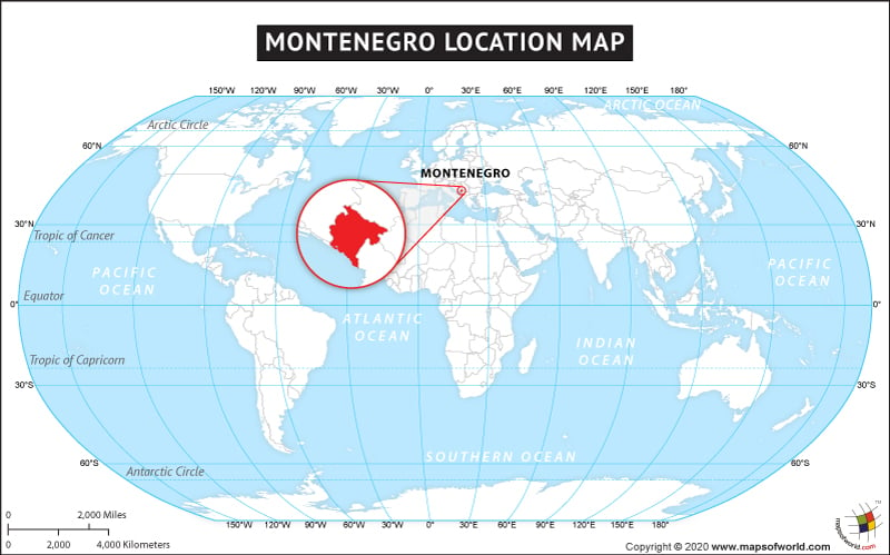 Map Depicting Location of Montenegro
