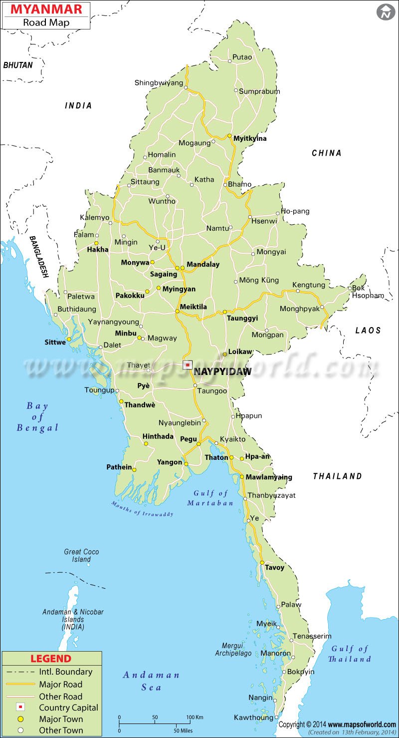 Myanmar Distance Chart
