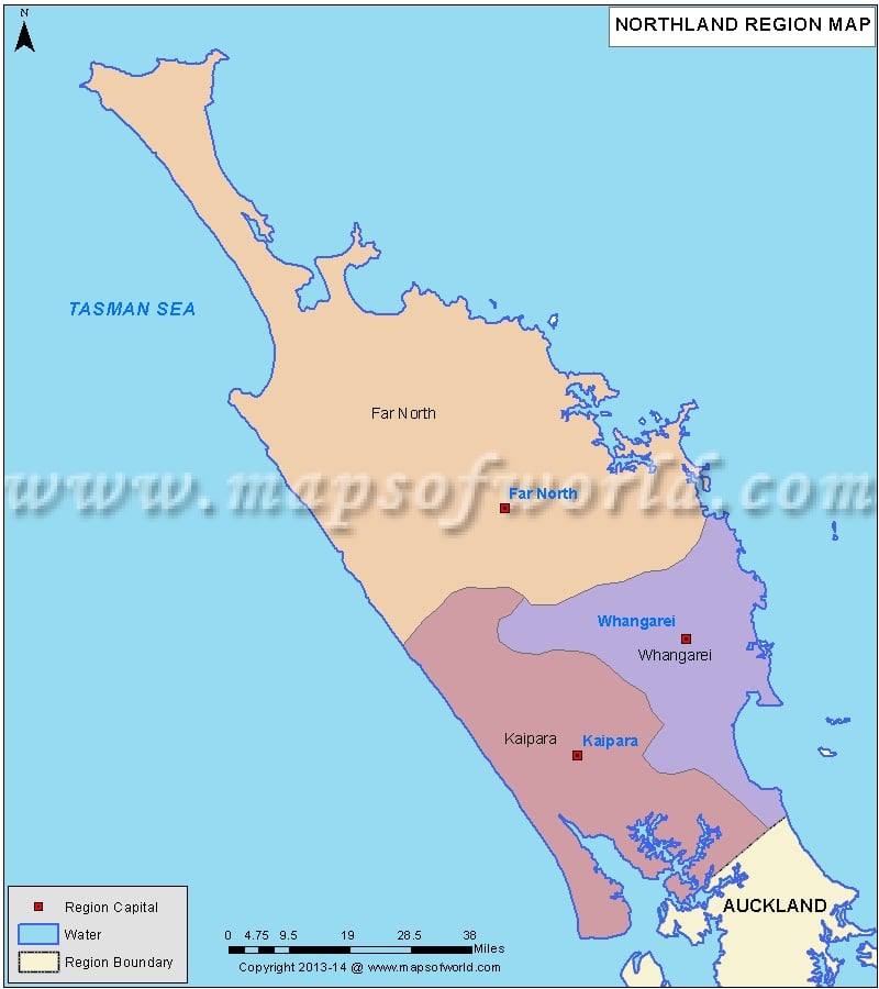 Map of Northland Region, New Zealand