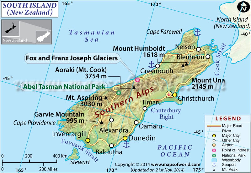 South Island Map New Zealand
