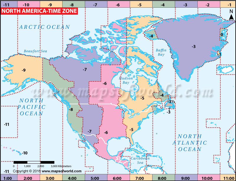 North America Time Zone Map