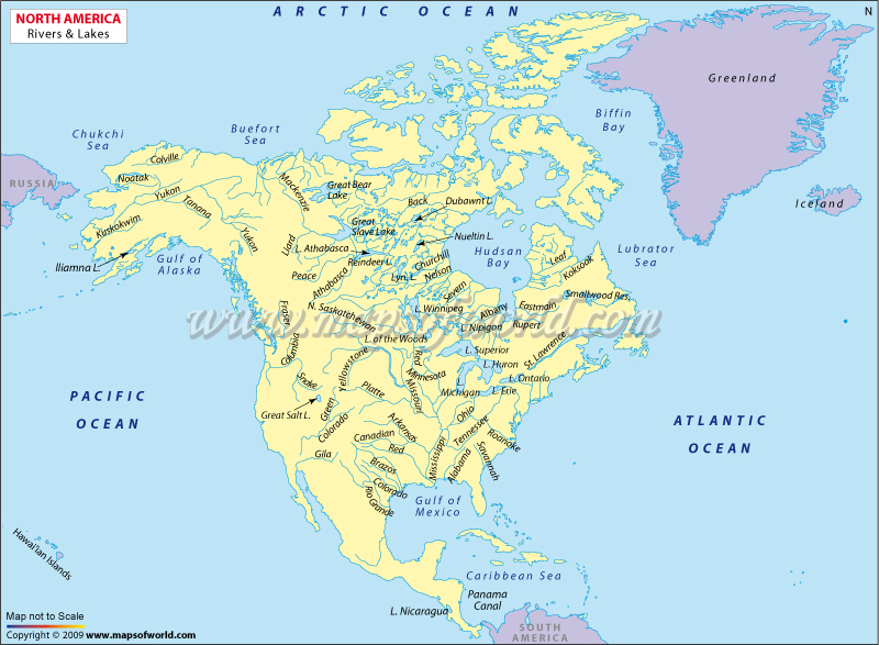 North America Rivers and Lakes Map