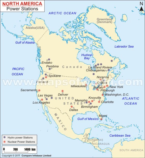 Map Of North America Power Stations