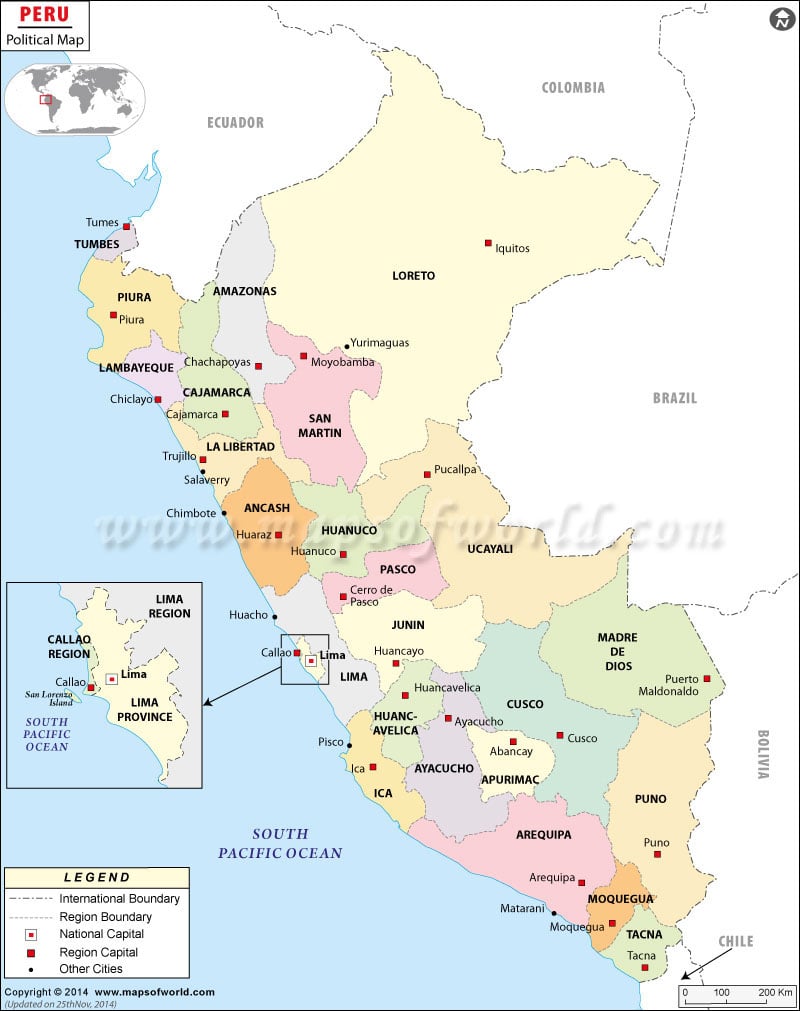 Political Map Of Peru Peru Regions Map