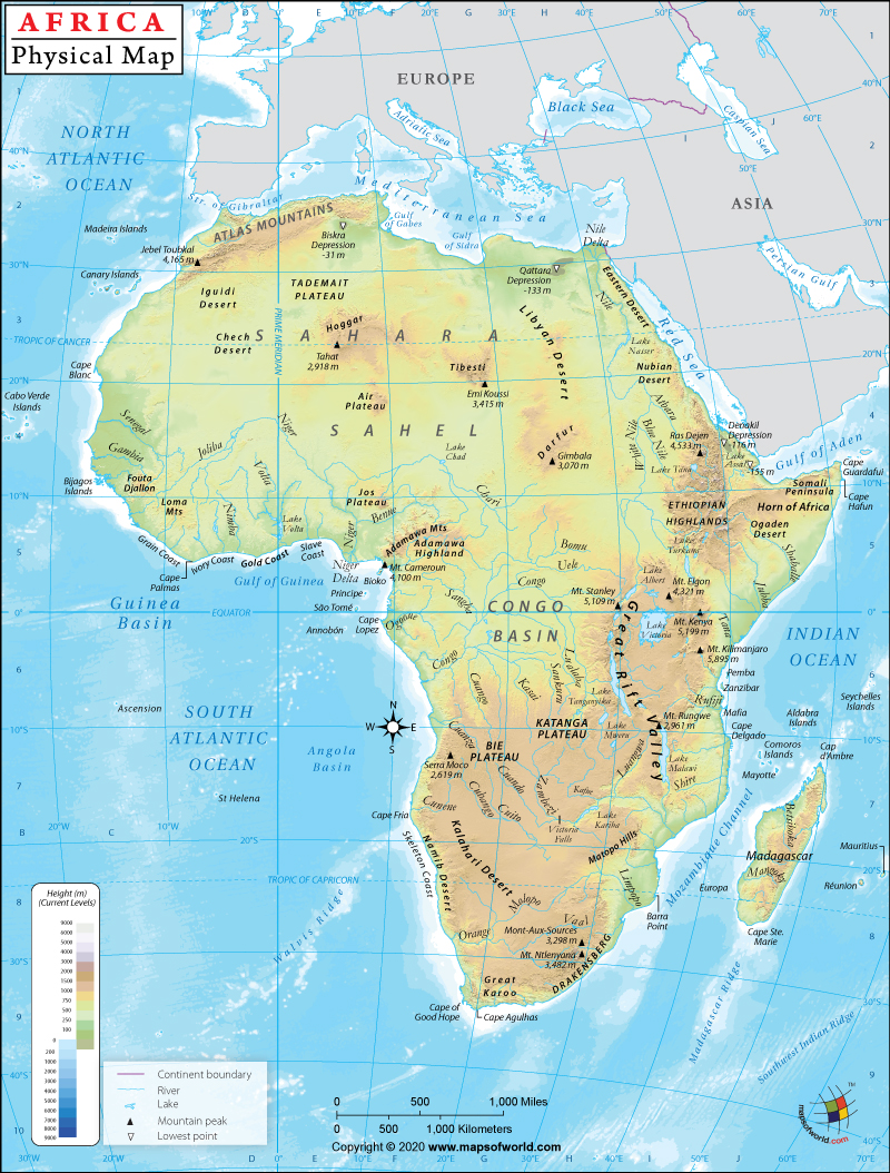 topographic map of africa with labels Africa Physical Map Physical Map Of Africa topographic map of africa with labels