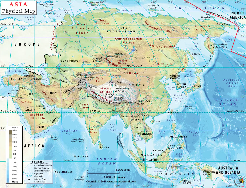 Physical Map of Asia