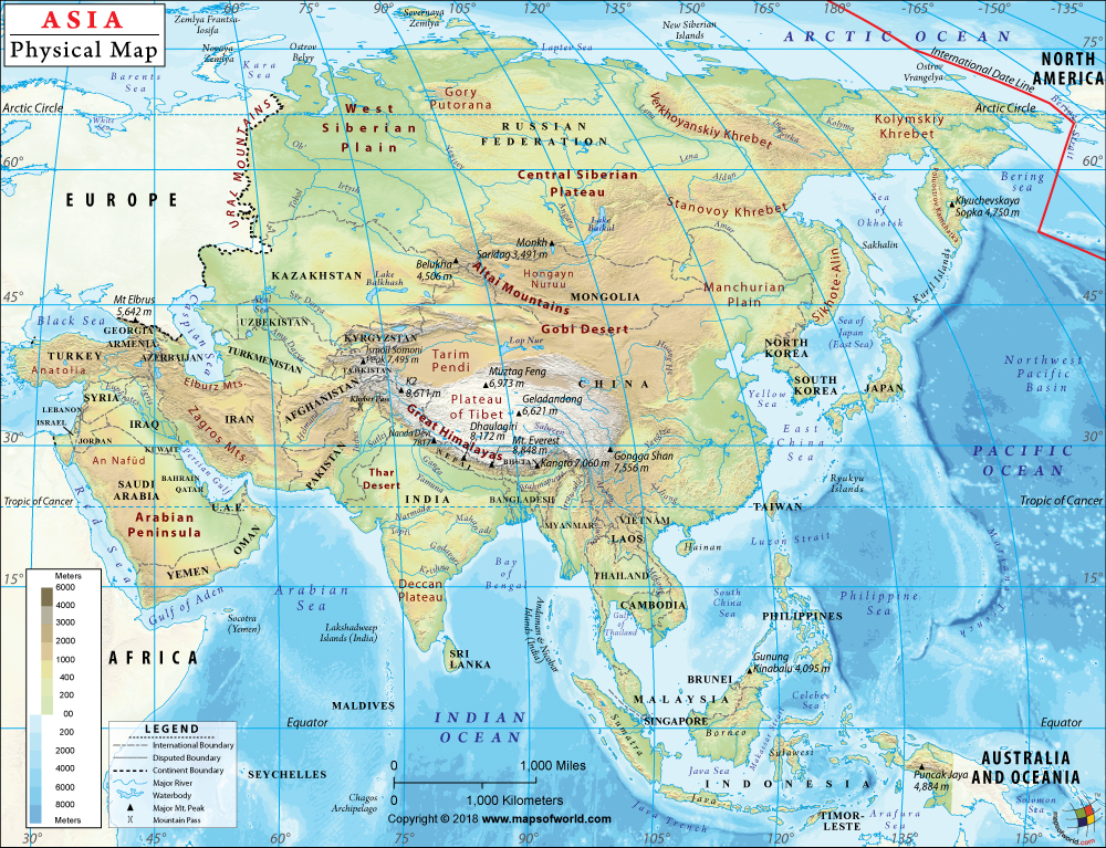 what is a physical map Asia Physical Map Physical Map Of Asia