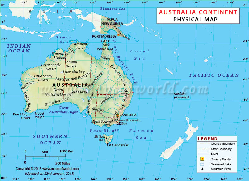 Australia Continent Physical Map