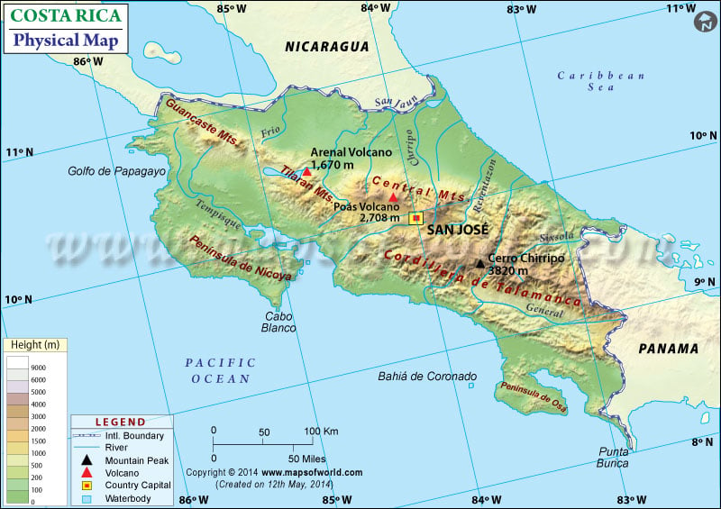 Physical Map Of Costa Rica