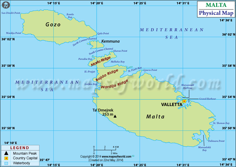 Physical Map Of Malta