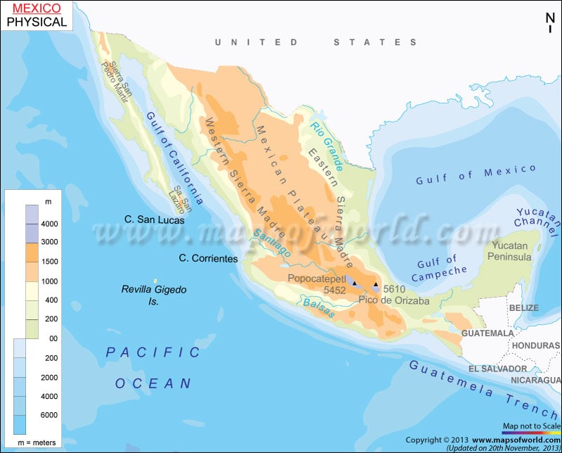 Physical Map of Mexico (Mapa Fisico de Mexico)