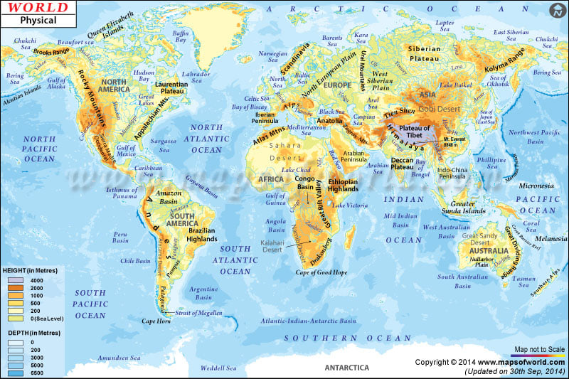 World Physical Map Physical Map Of The World