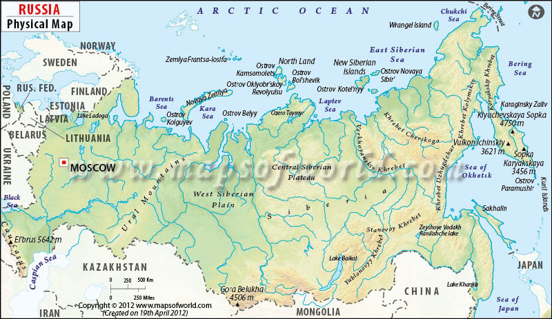 Russia Physical Map Physical Map Of Russian Federation