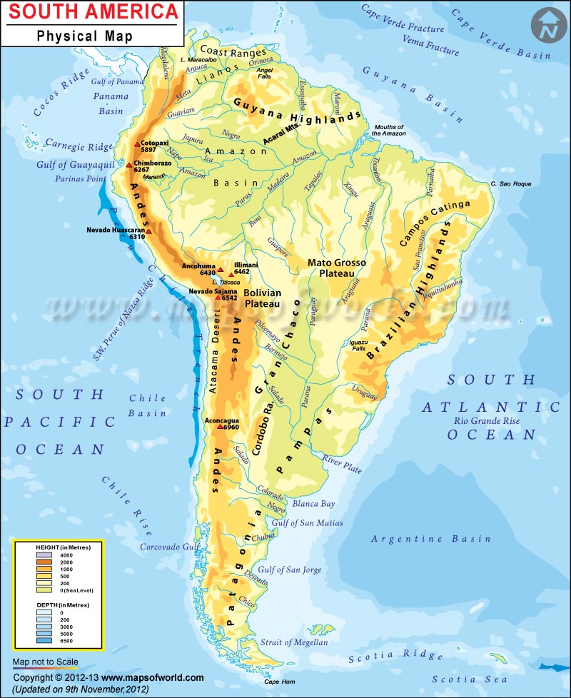 Physical Map Of South America