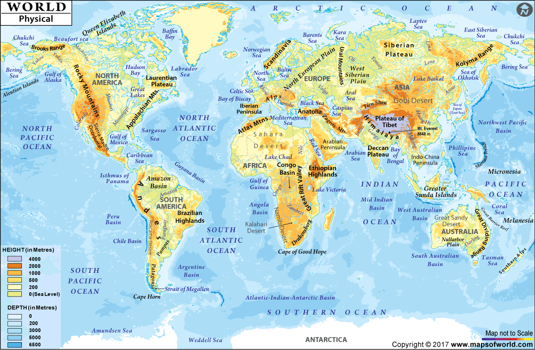 World Physical Map Physical Map Of The World