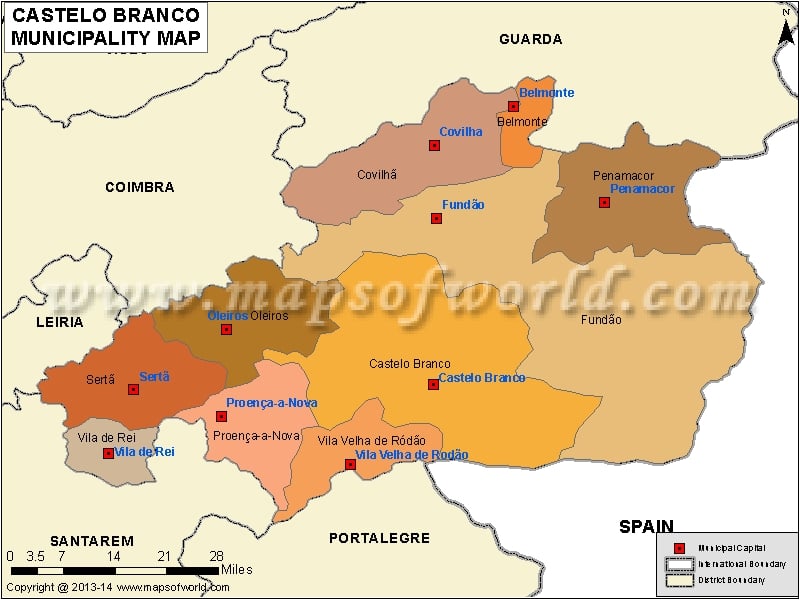 Map of Castelo Branco District, Portugal