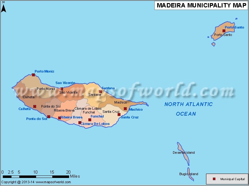 Map of Madeira District, Portugal