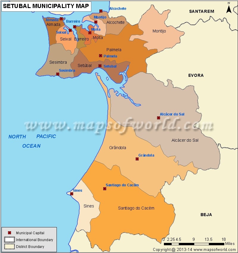 Map of Setubal District, Portugal
