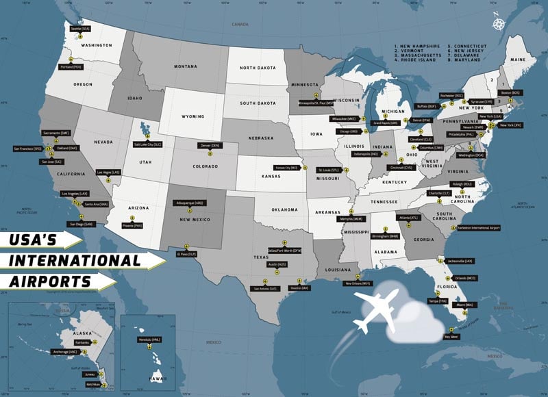 USA International Airports Poster Map