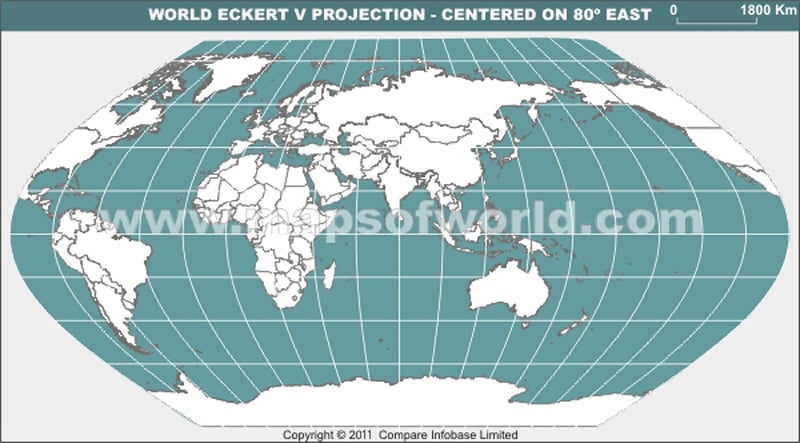 World Grey Political Map in Eckert V Projection Without Text