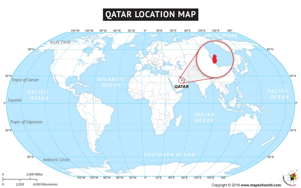 Map of World Depicting Location of Qatar